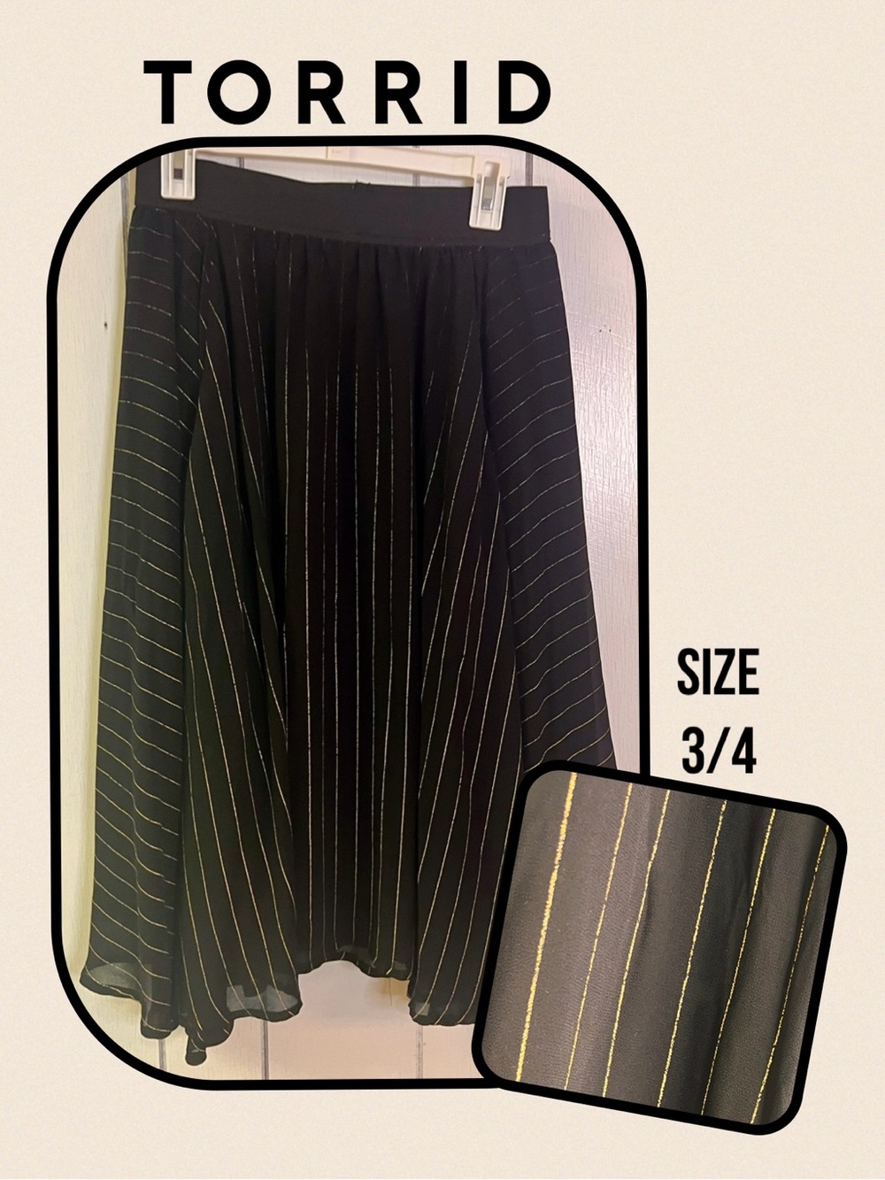 Torrid Black Skirt with Gold Pinstripe Detail SIZE 3/4